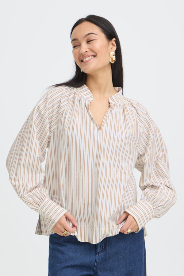 Fransa Zaba High Neck Stripe Blouse