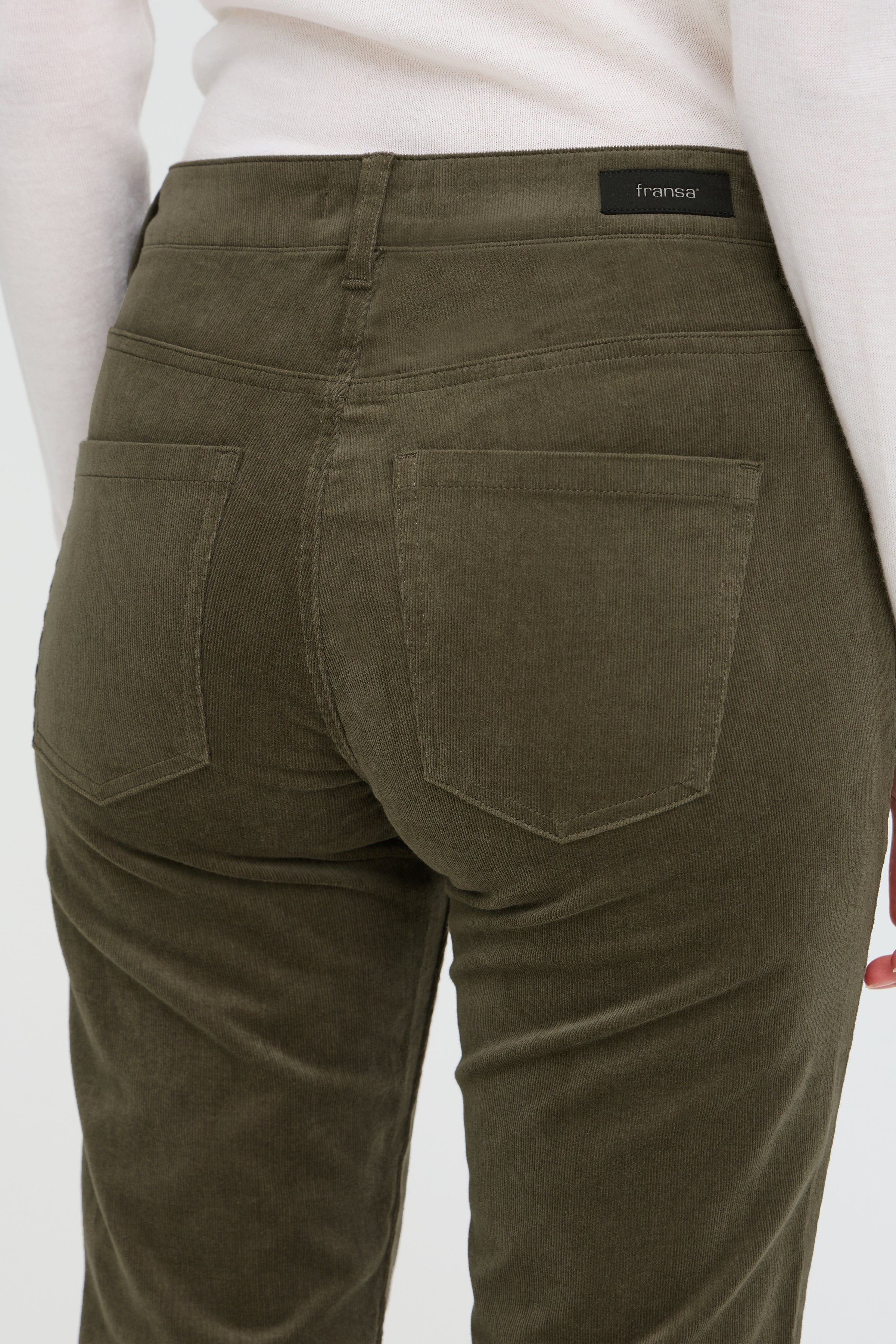Fransa Tessa Cord Straight Leg Trousers – Olive
