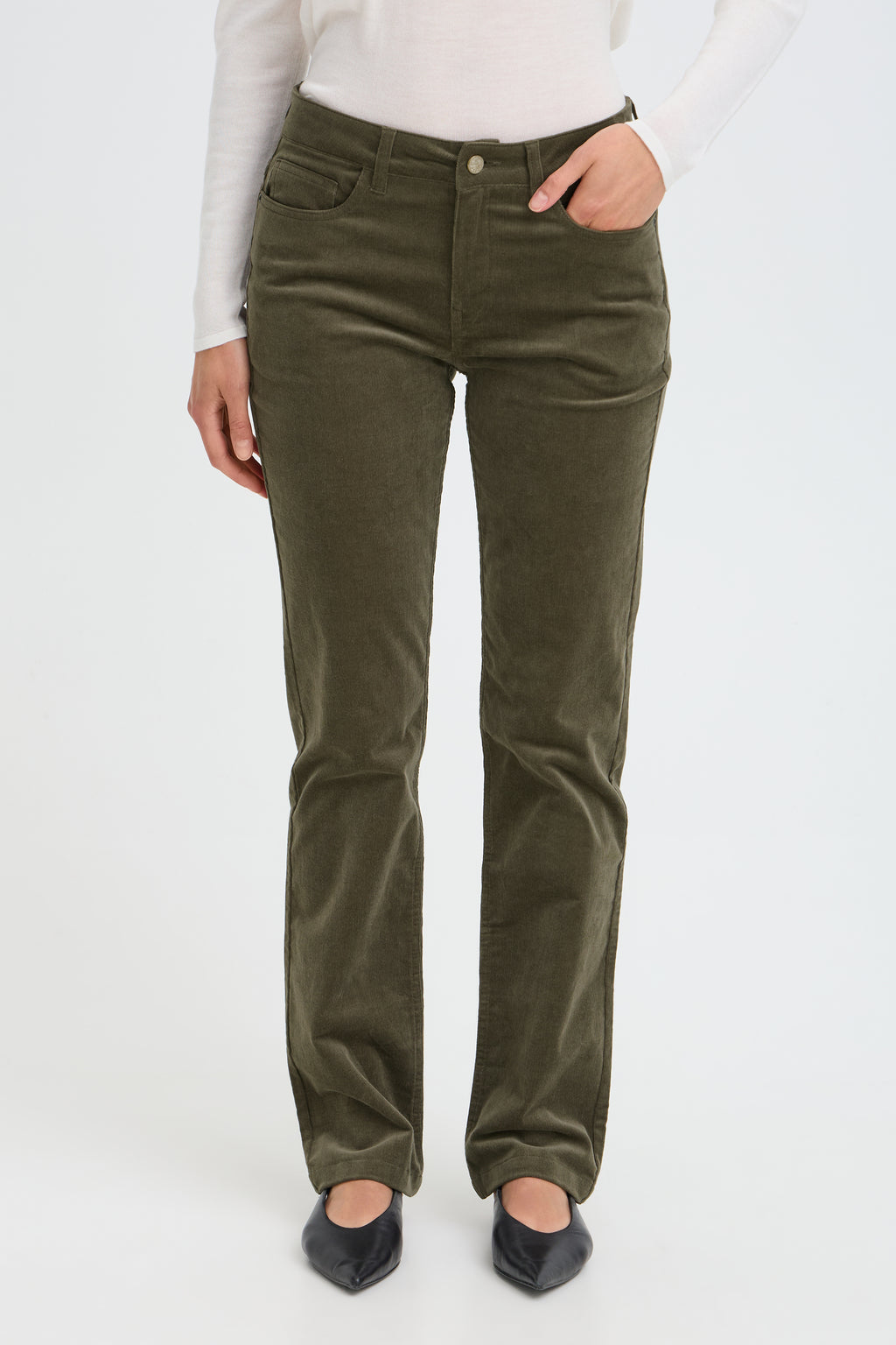 Fransa Tessa Cord Straight Leg Trousers – Olive