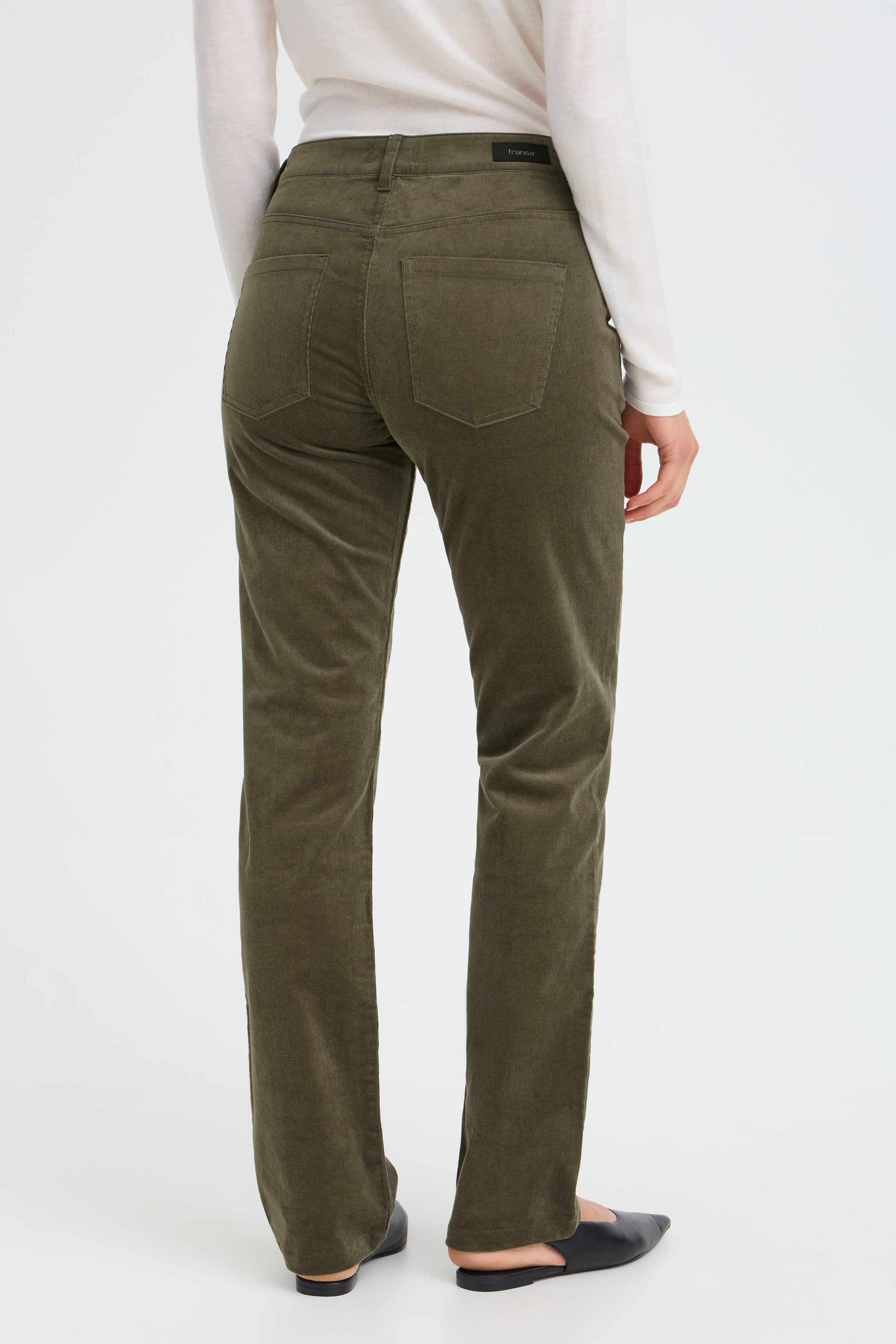 Fransa Tessa Cord Straight Leg Trousers – Olive