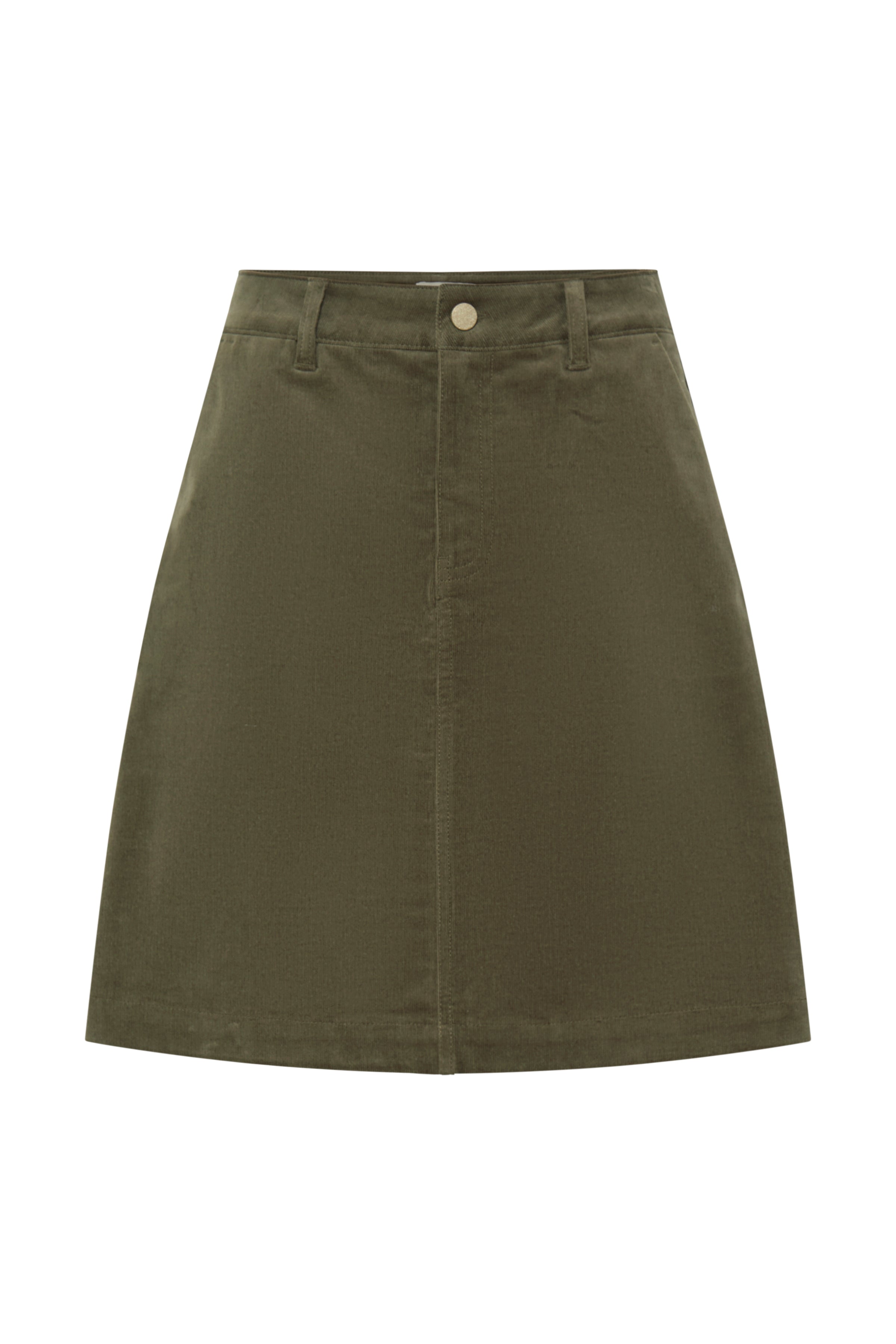 Fransa Tean Cord Knee Length Skirt – Olive