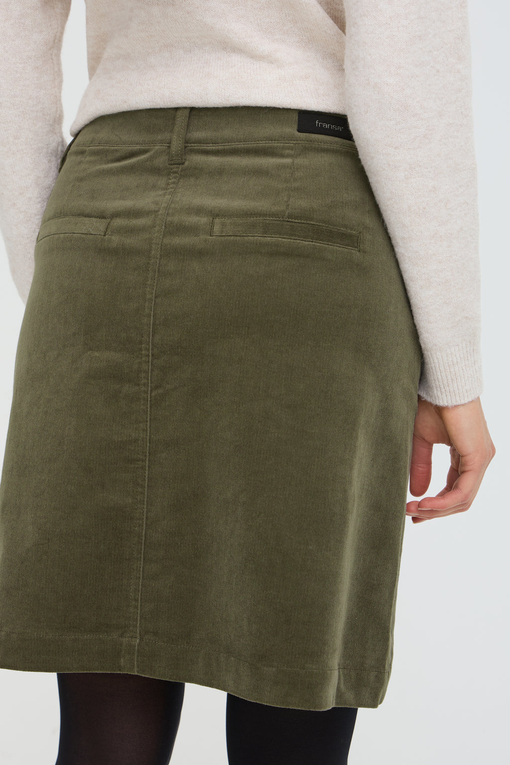 Fransa Tean Cord Knee Length Skirt – Olive