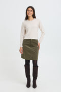 Fransa Tean Cord Knee Length Skirt – Olive
