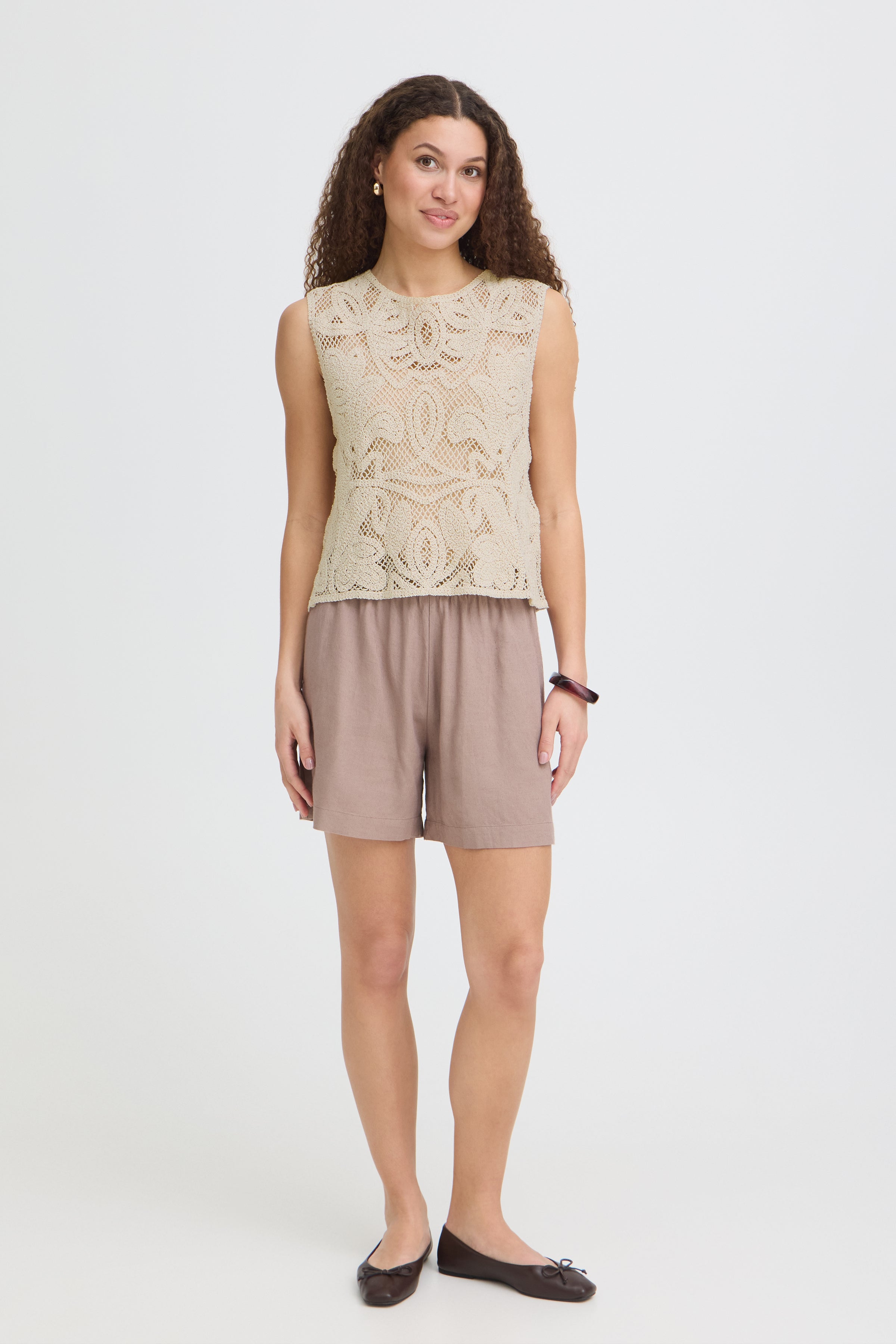Fransa Prim Crochet Lace Sleeveless Top