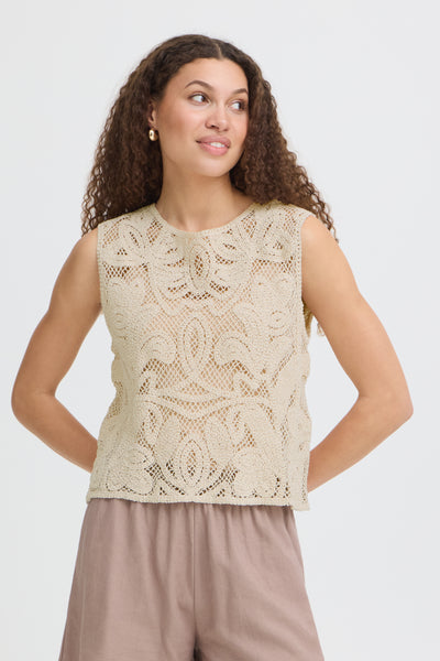 Fransa Prim Crochet Lace Sleeveless Top