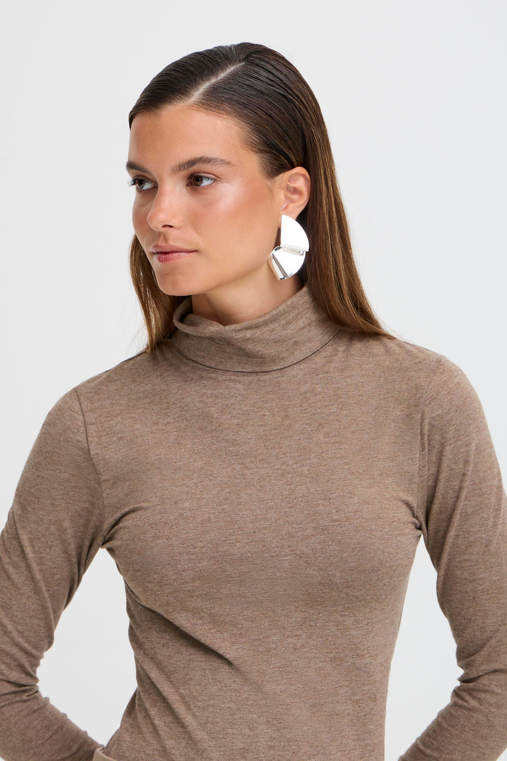 B.Young Pamila Long Sleeve Roll Neck Top - Walnut Taupe