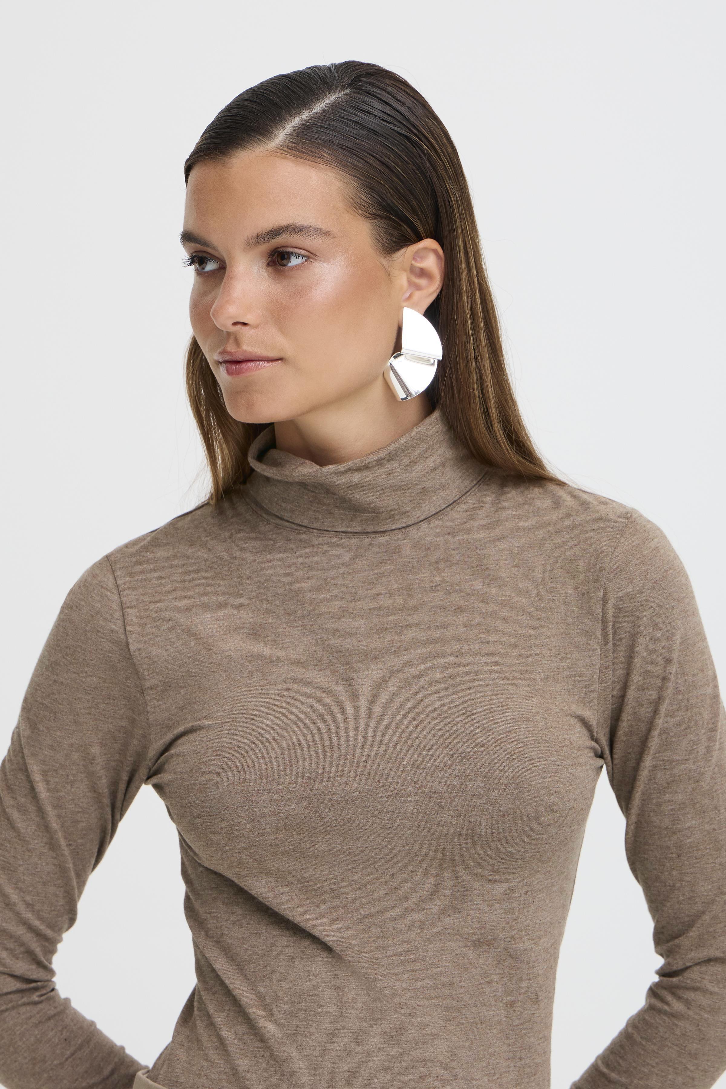 B.Young Pamila Long Sleeve Roll Neck Top - Walnut Taupe