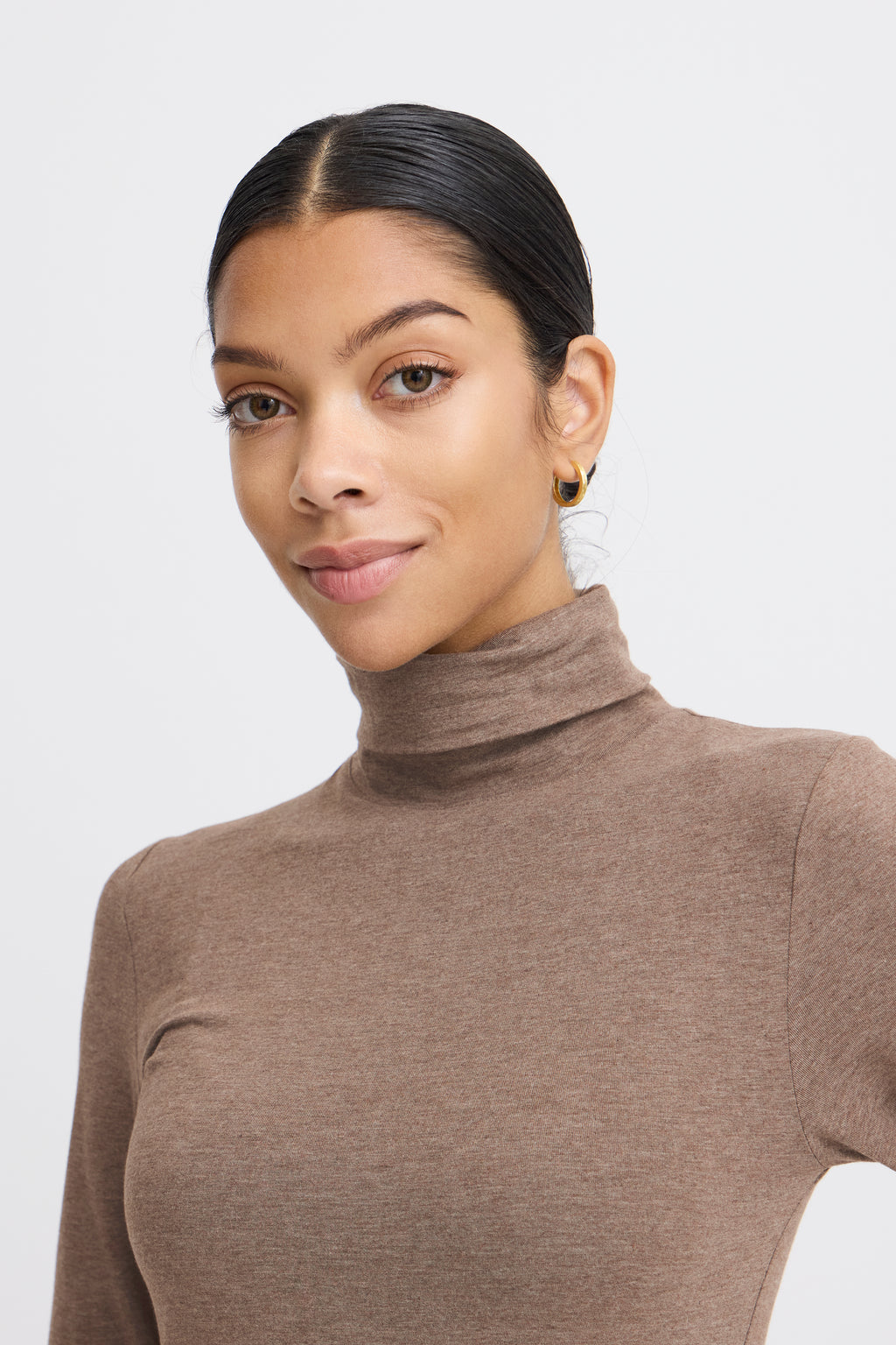B.Young Pamila Long Sleeve Roll Neck Top - Walnut Taupe