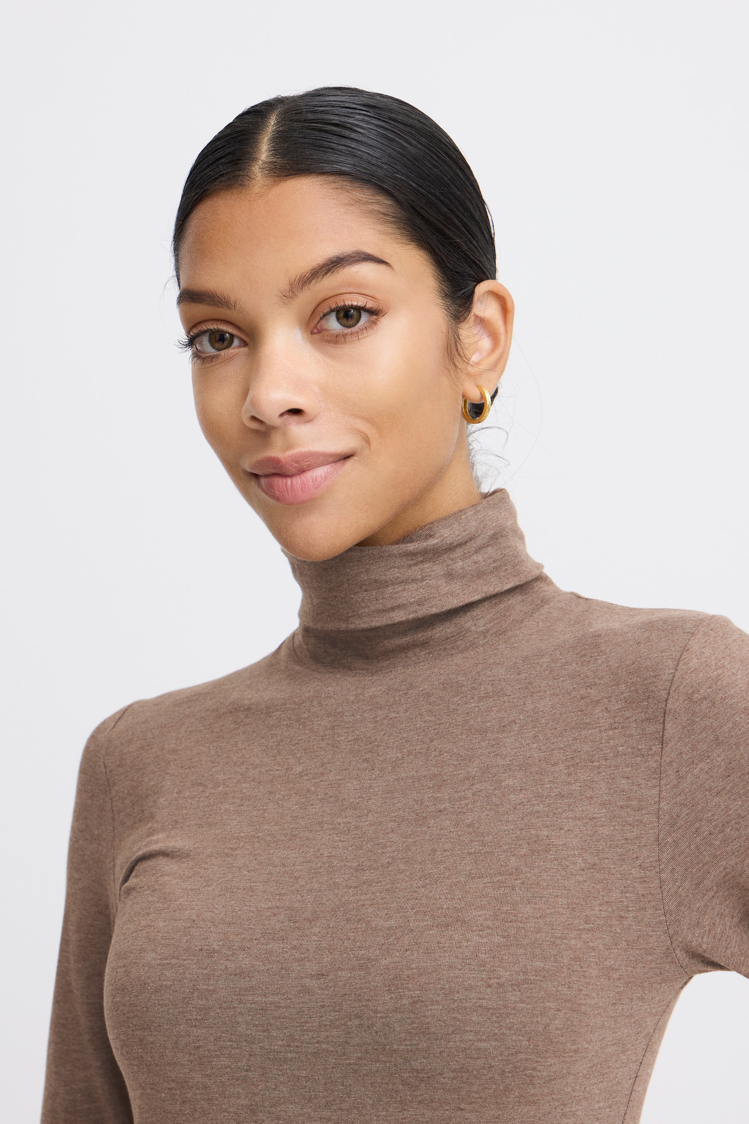 B.Young Pamila Long Sleeve Roll Neck Top - Walnut Taupe