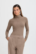 B.Young Pamila Long Sleeve Roll Neck Top - Walnut Taupe