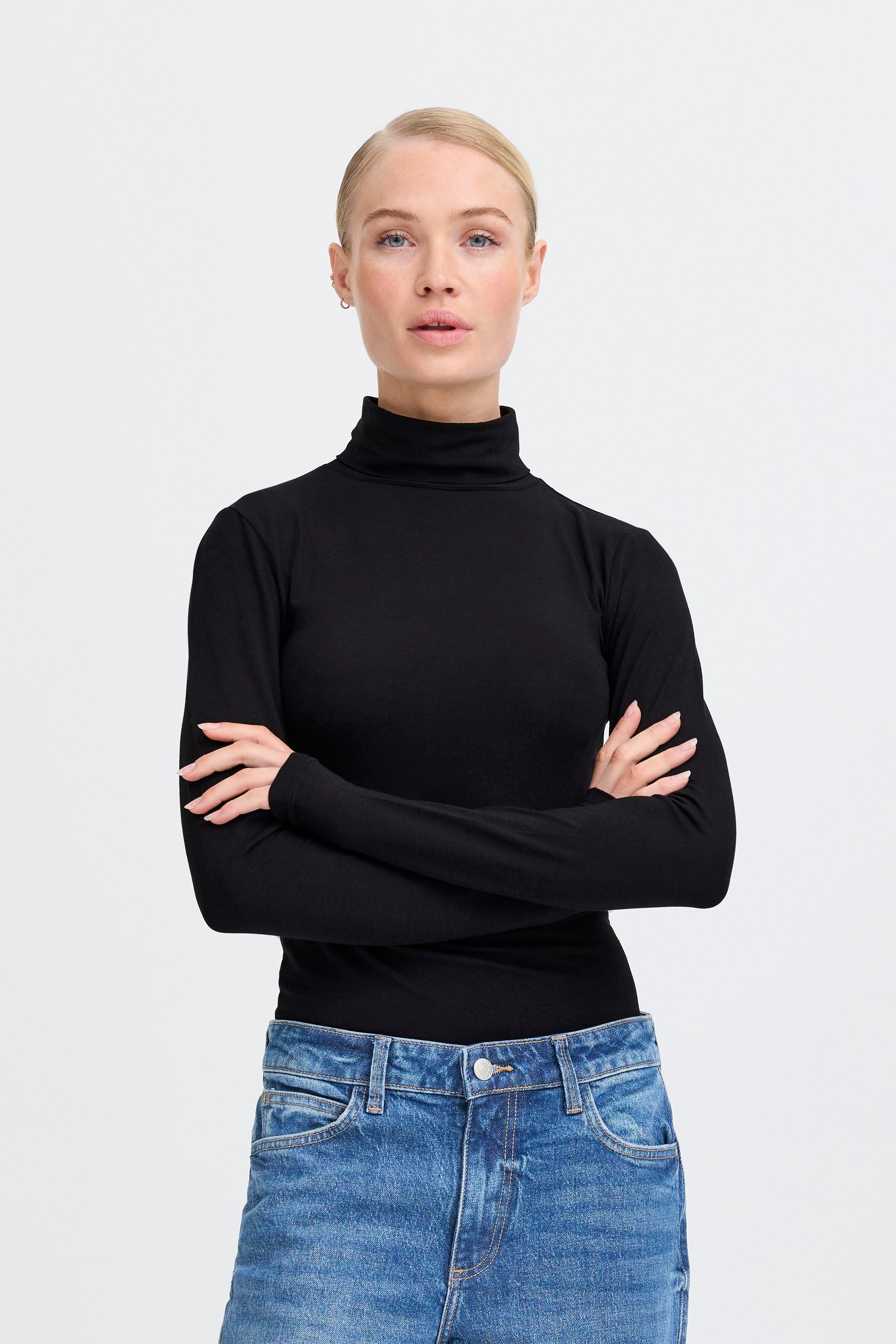 B.Young Pamila Long Sleeve Roll Neck Top - Black