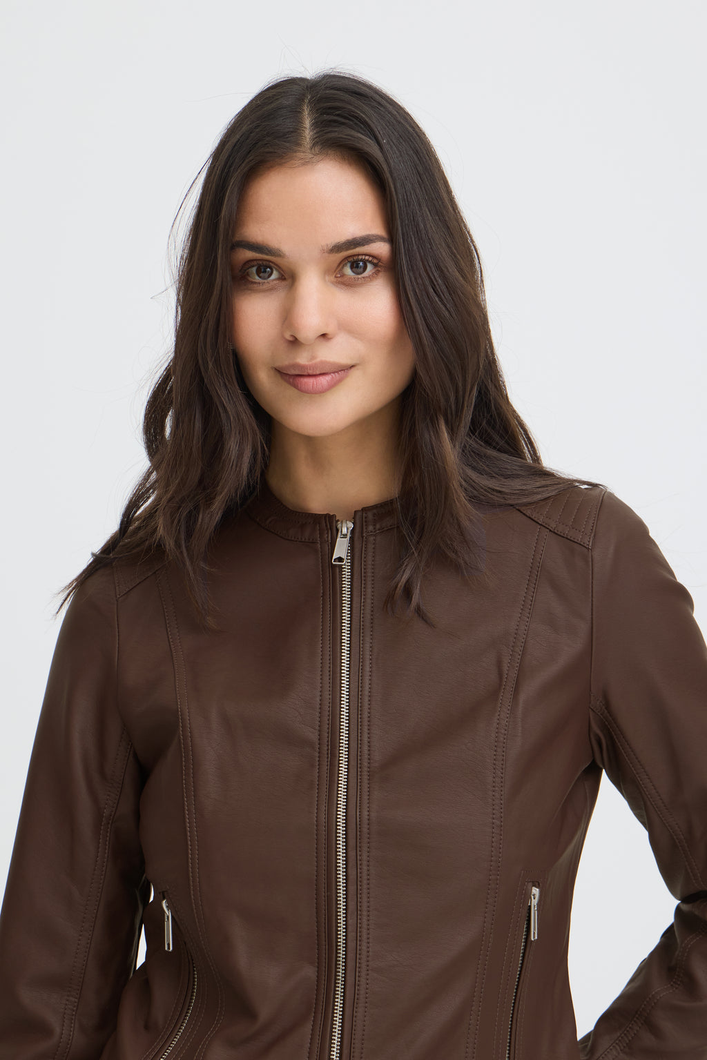 B.Young Acom Faux Leather Biker Jacket - Chocolate