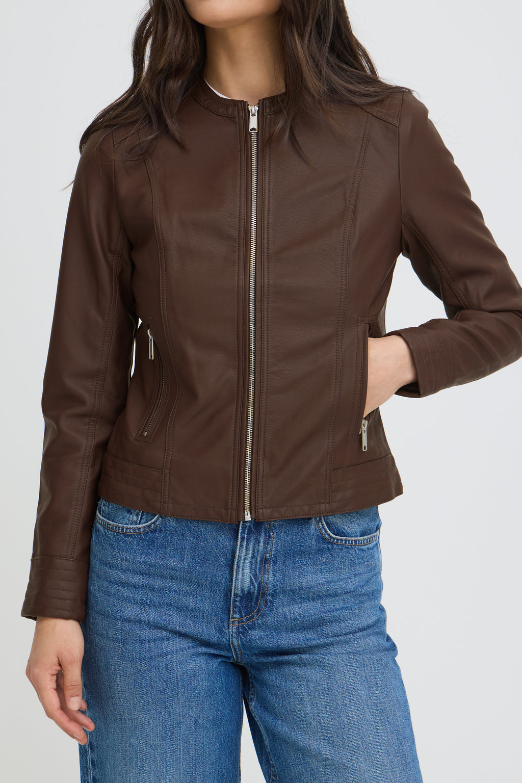 B.Young Acom Faux Leather Biker Jacket - Chocolate