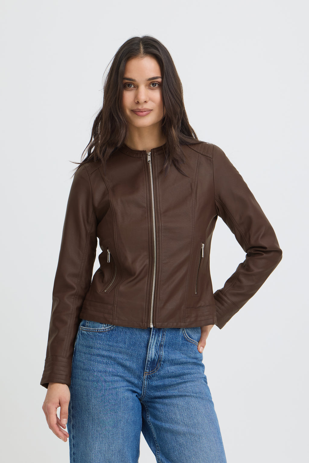 B.Young Acom Faux Leather Biker Jacket - Chocolate