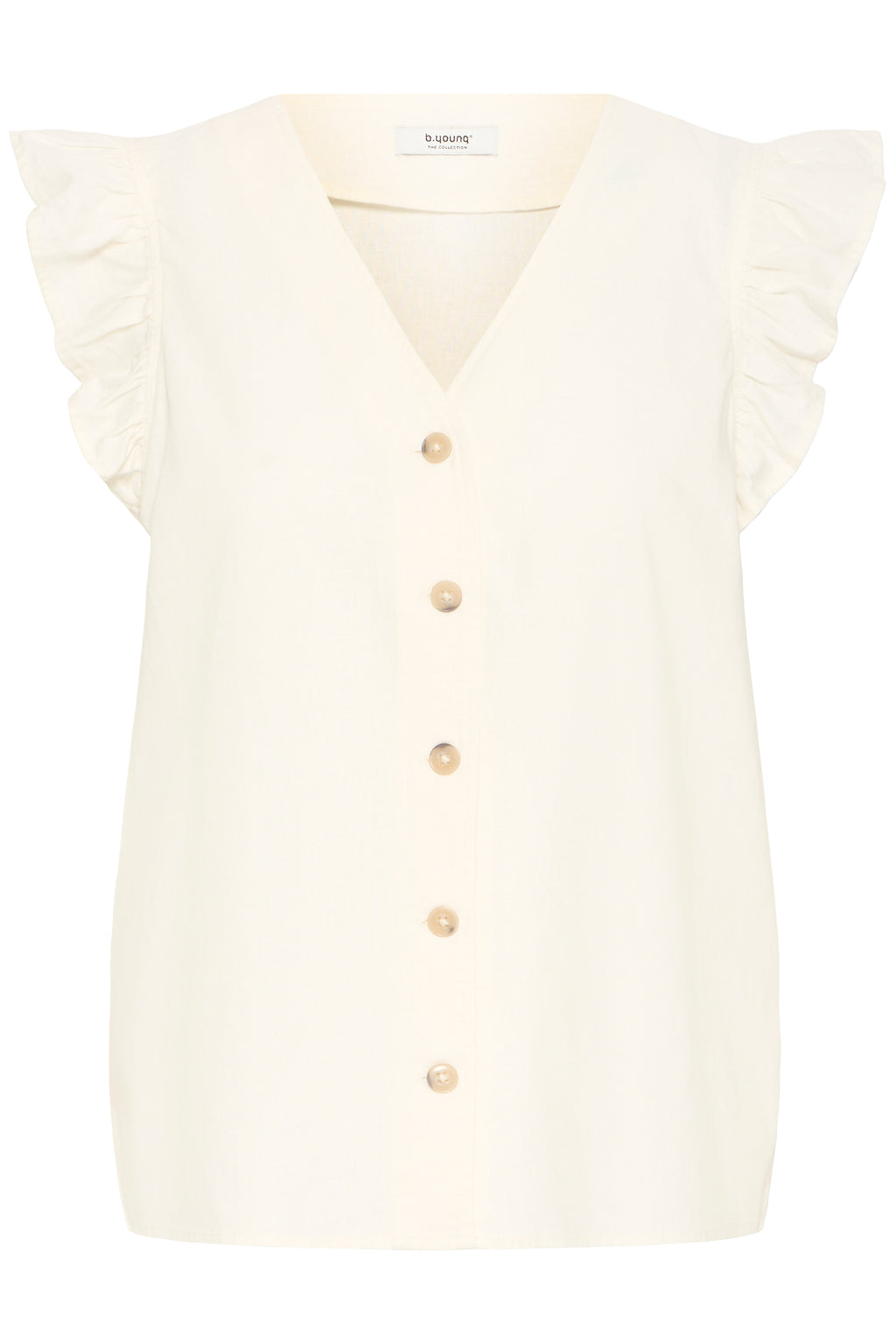 B.Young Falakka Ruffle Sleeve Button Front Blouse - Cream