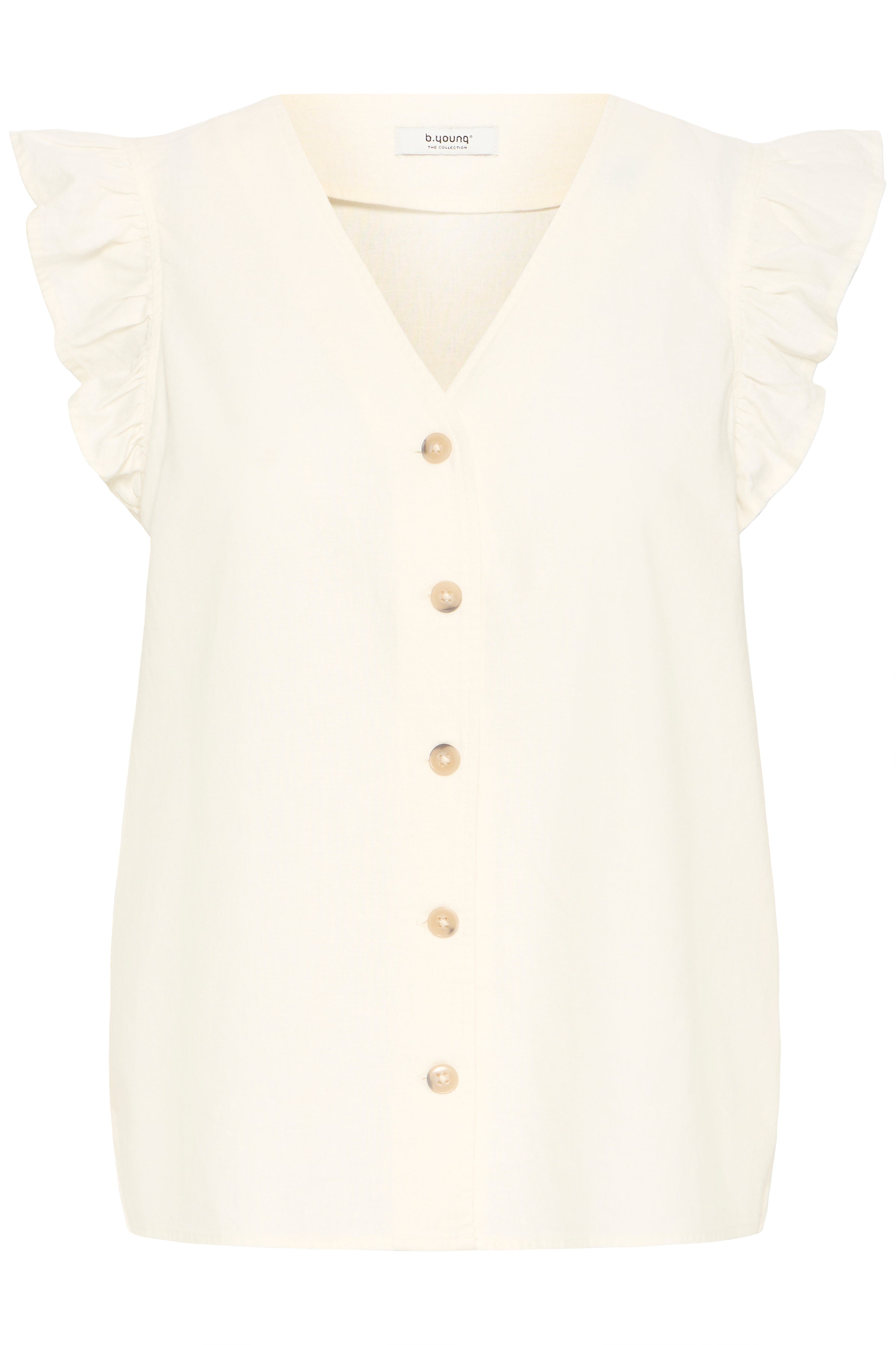 B.Young Falakka Ruffle Sleeve Button Front Blouse - Cream
