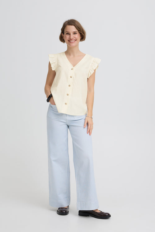 B.Young Falakka Ruffle Sleeve Button Front Blouse - Cream