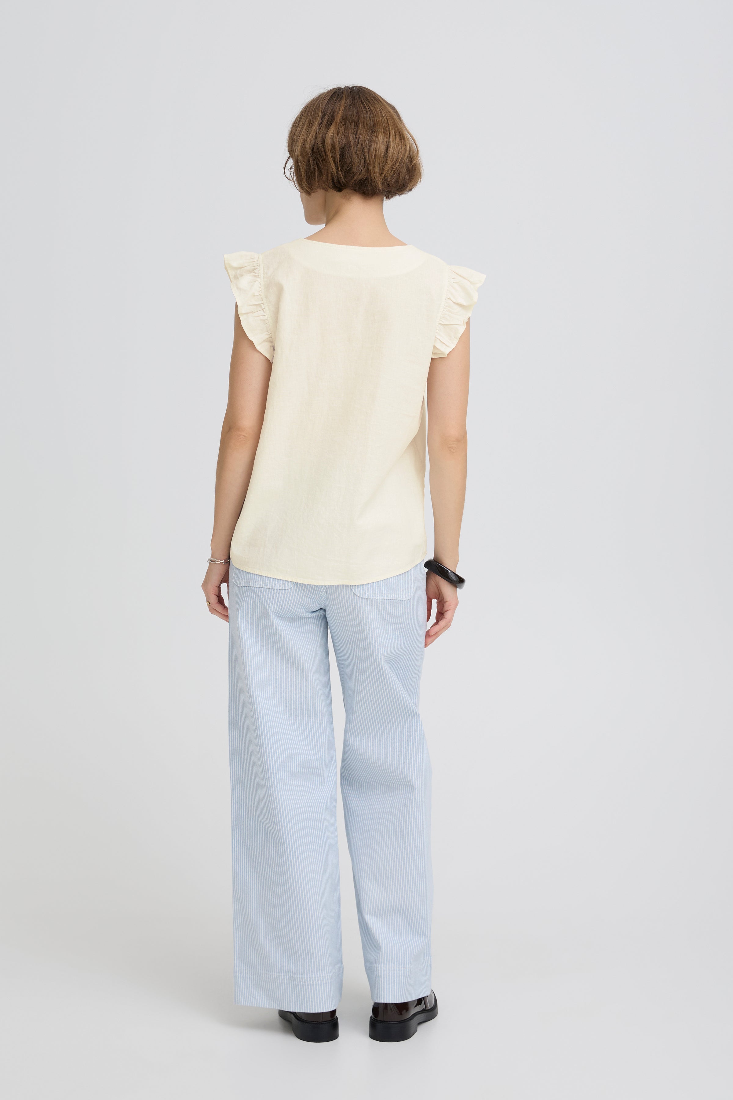 B.Young Falakka Ruffle Sleeve Button Front Blouse - Cream