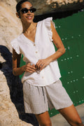 B.Young Falakka Ruffle Sleeve Button Front Blouse - Cream