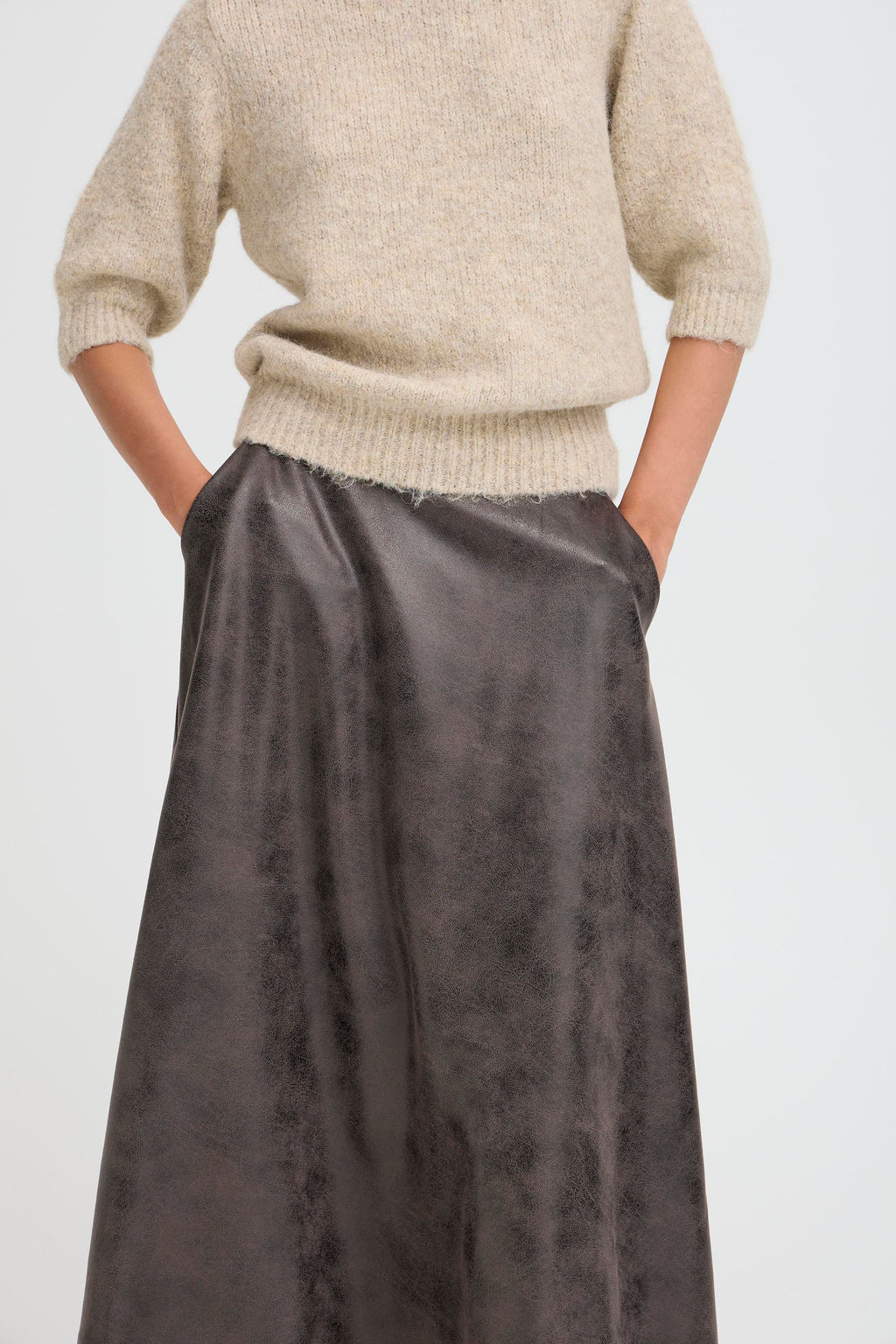 B.Young Dimion Faux Leather Midi Skirt