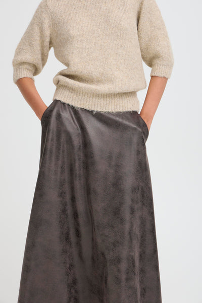 B.Young Dimion Faux Leather Midi Skirt