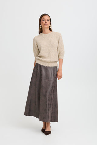 B.Young Dimion Faux Leather Midi Skirt