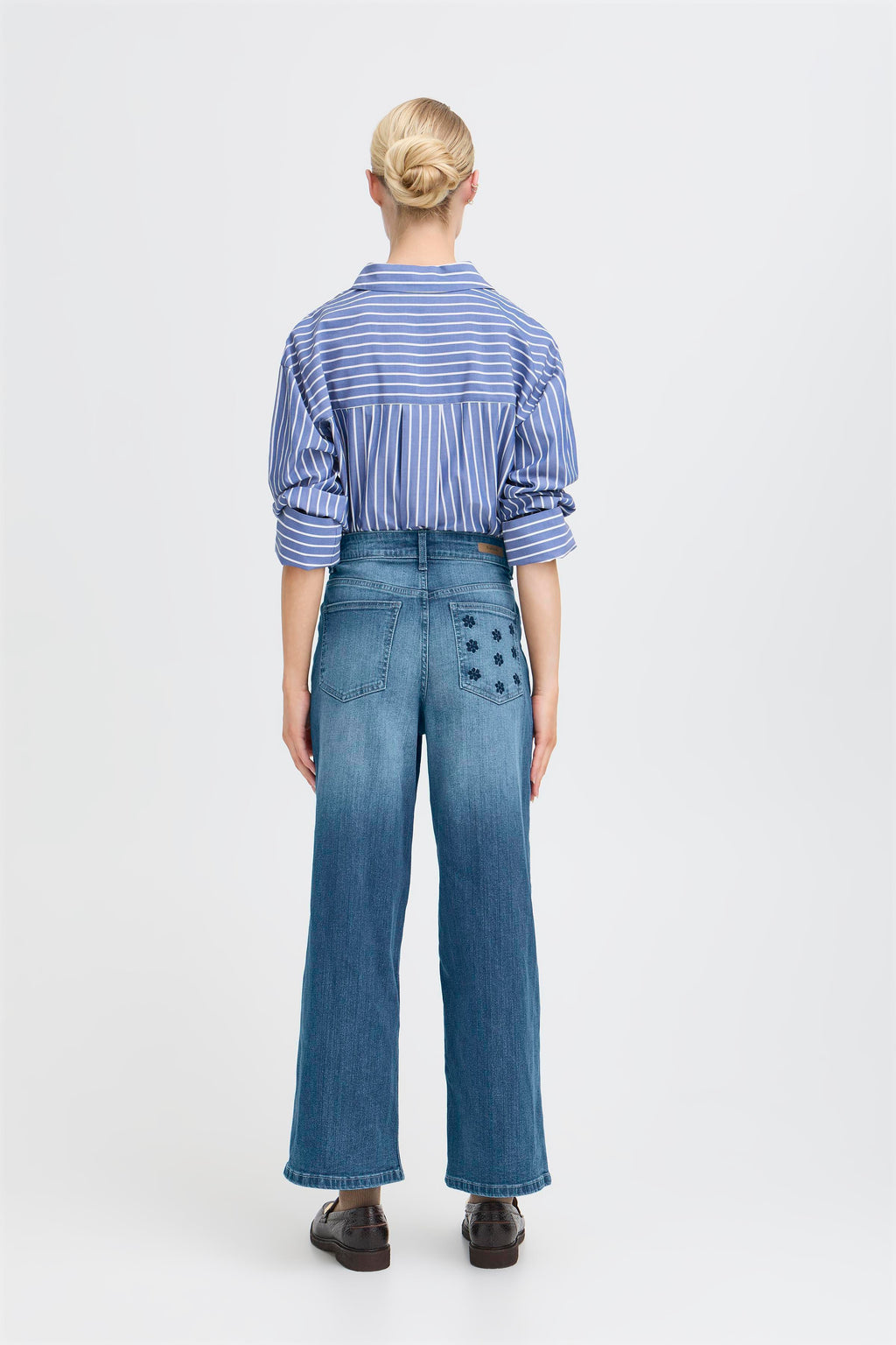 B.Young Komma Embroidered Pocket Wide Leg Jeans