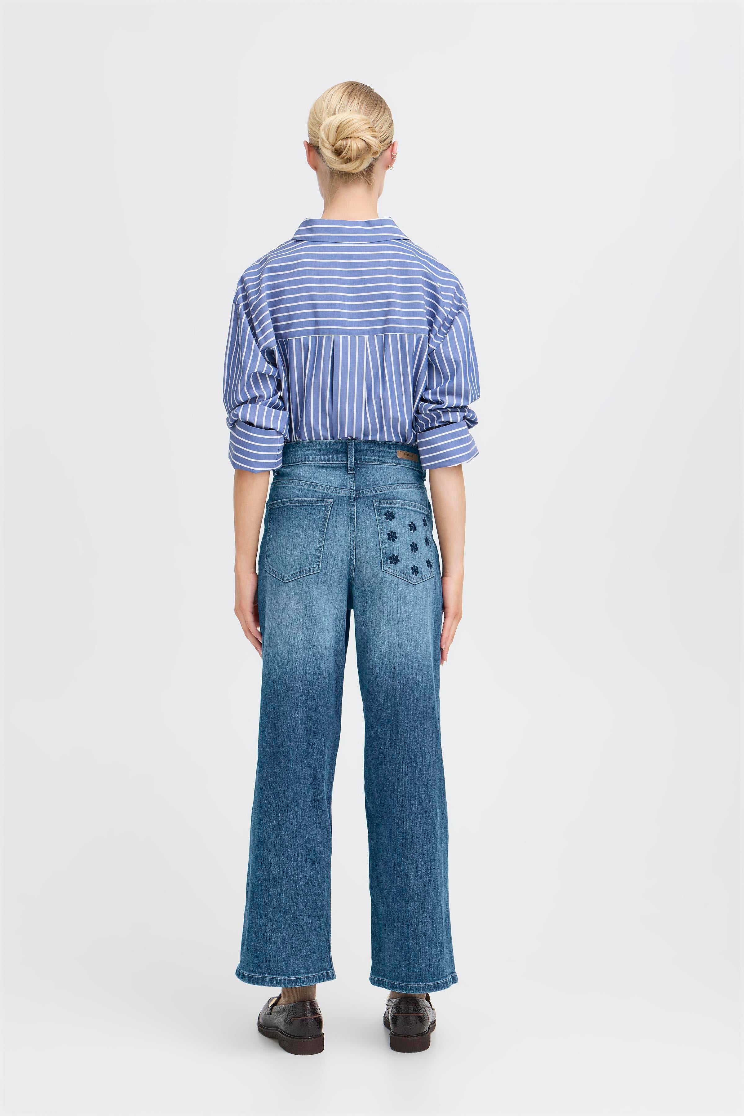 B.Young Komma Embroidered Pocket Wide Leg Jeans