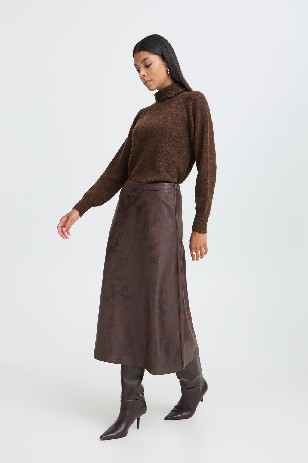 B.Young Monna Roll Neck Jumper - Brown Melange