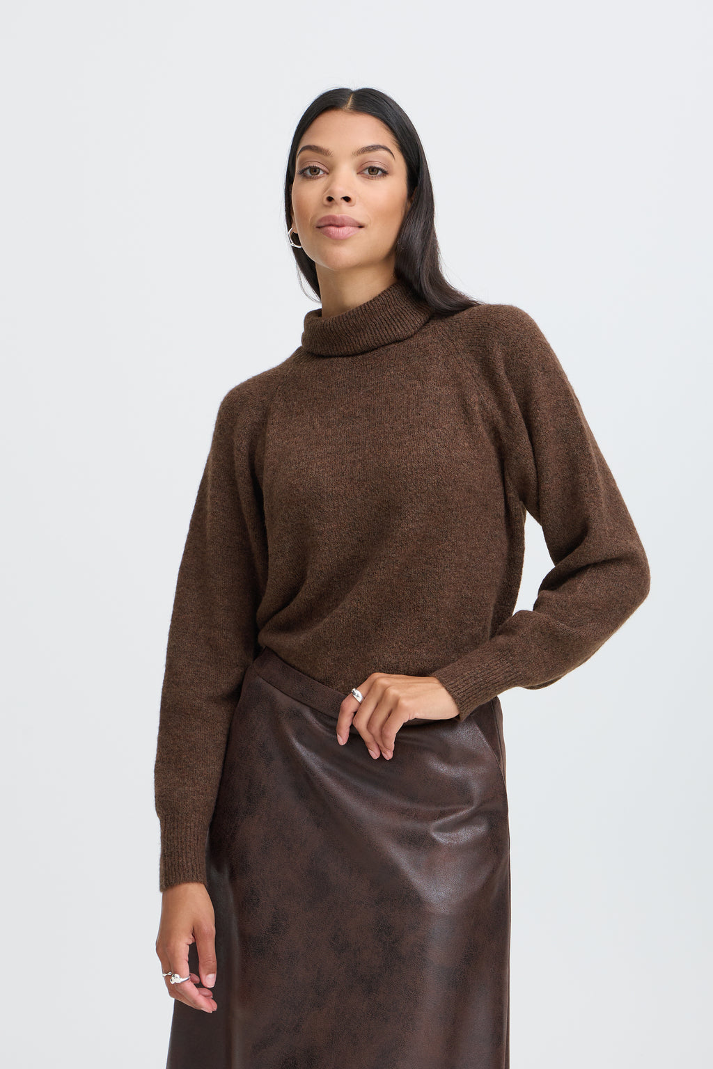 B.Young Monna Roll Neck Jumper - Brown Melange