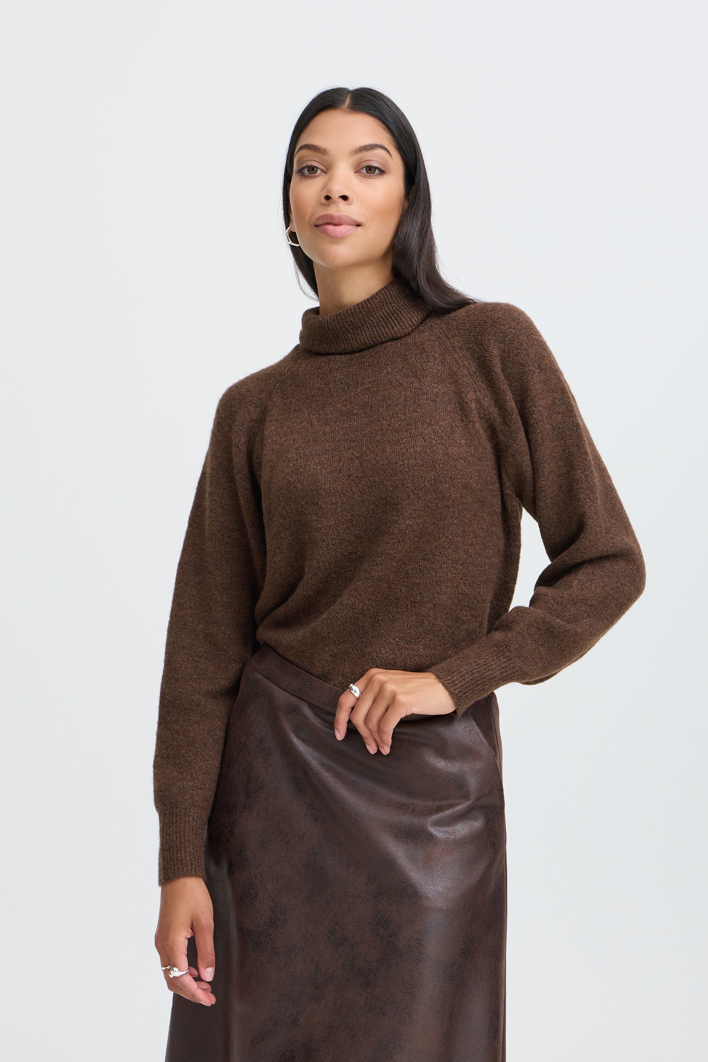 B.Young Monna Roll Neck Jumper - Brown Melange