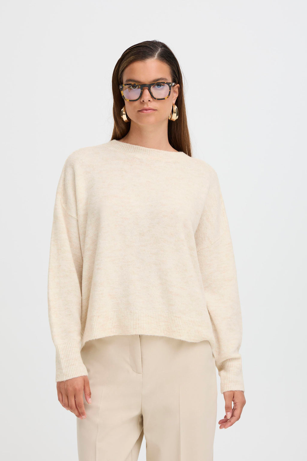 B.Young Monna Round Neck Soft Jumper- Cream Melange