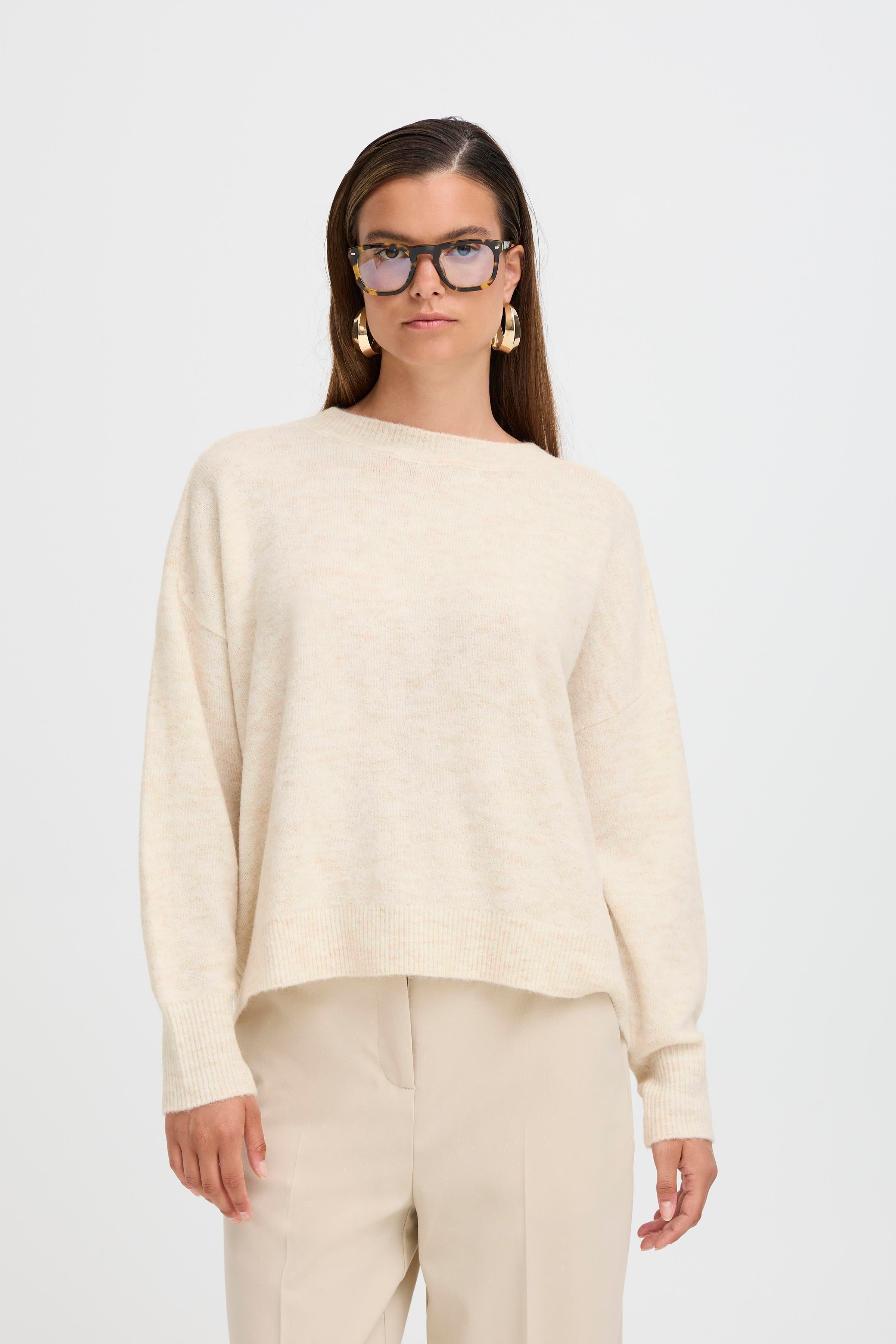 B.Young Monna Round Neck Soft Jumper- Cream Melange