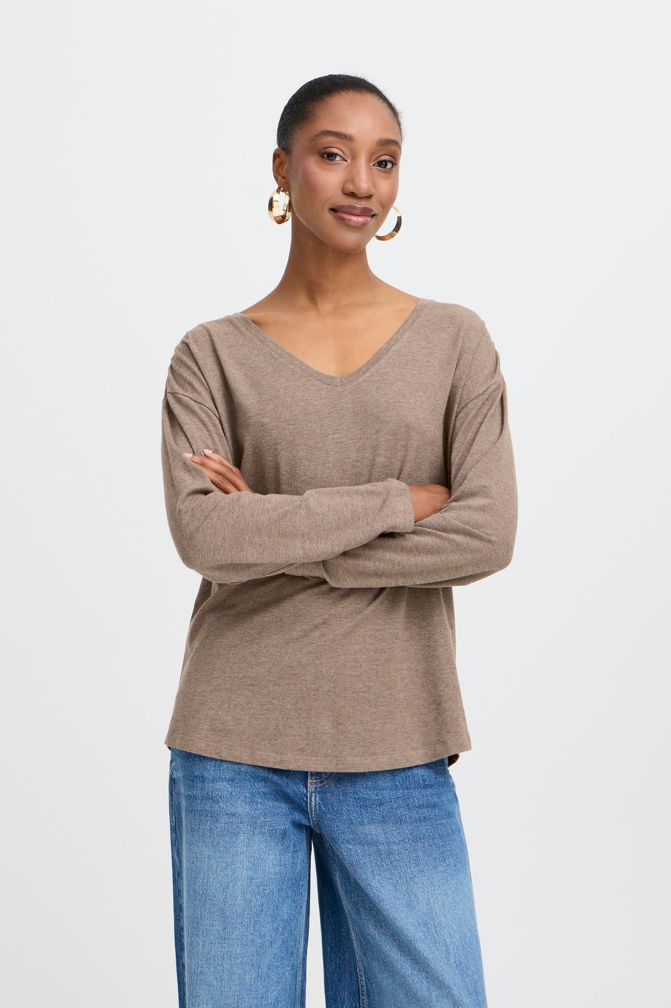 B.Young V-Neck Basic Long Sleeve T-Shirt