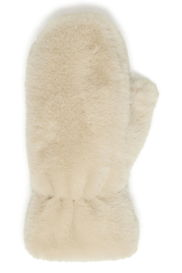 B.Young Wolfie Faux Fur Mittens - Beige