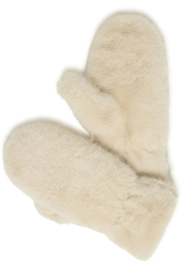 B.Young Wolfie Faux Fur Mittens - Beige