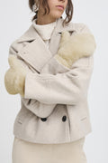 B.Young Wolfie Faux Fur Mittens - Beige