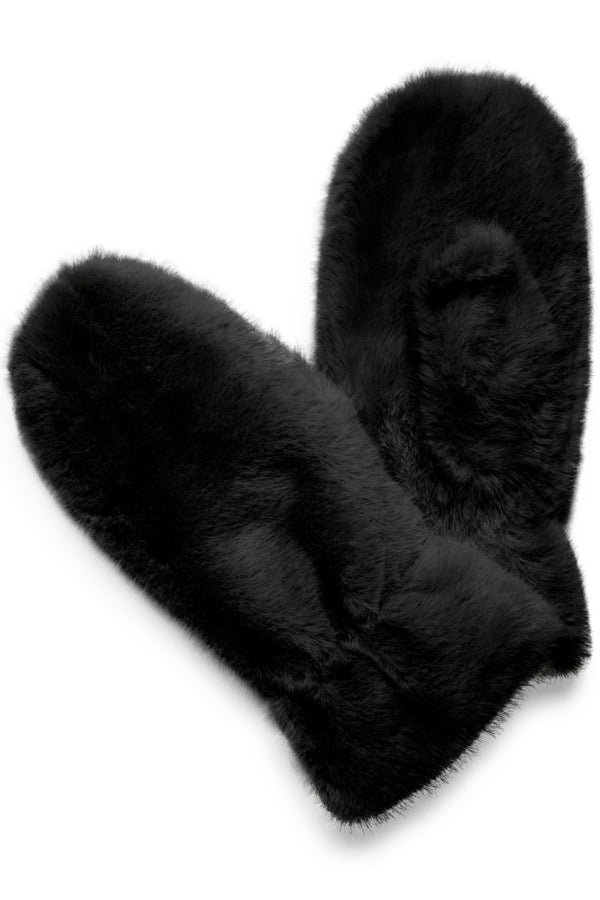 B.Young Wolfie Faux Fur Mittens - Black