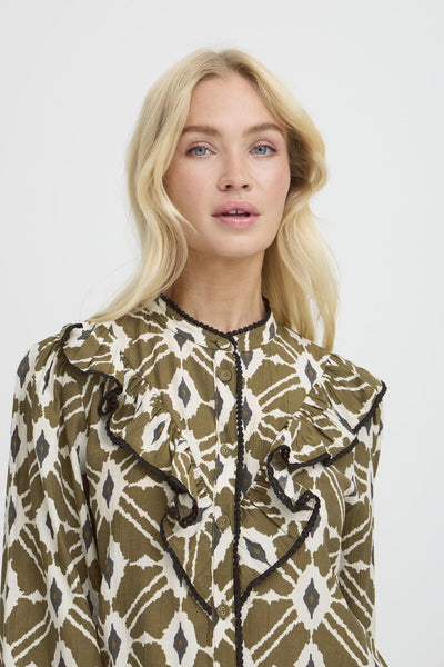 B.Young Inaba Ikat Frill Blouse