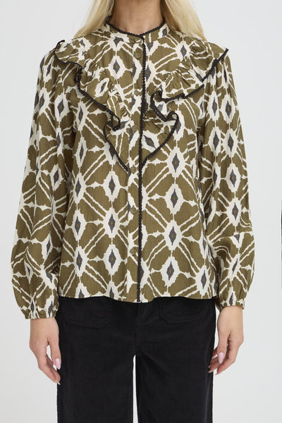 B.Young Inaba Ikat Frill Blouse