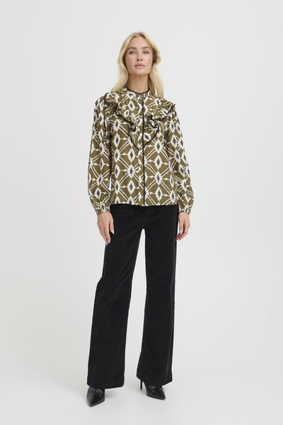 B.Young Inaba Ikat Frill Blouse