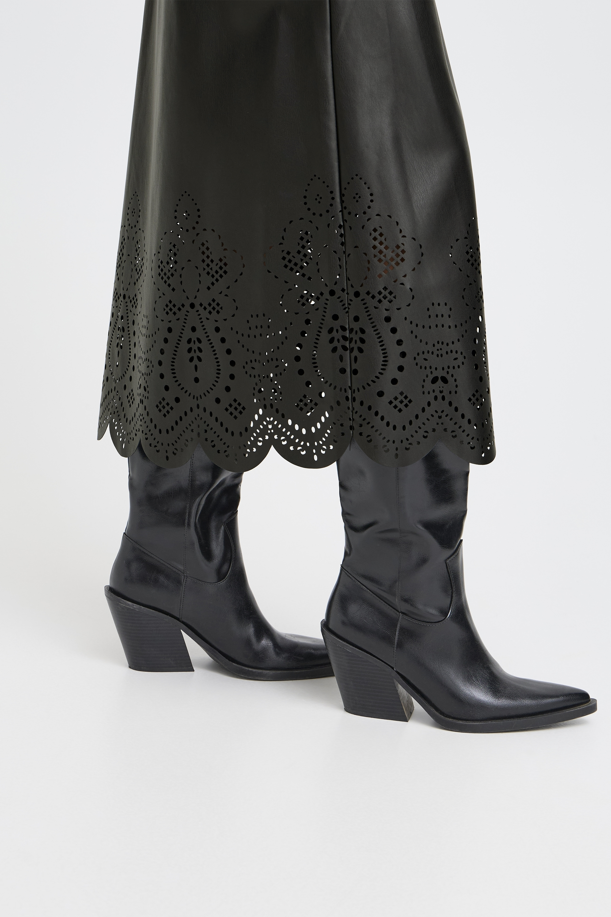B.Young Densio Faux Leather Lasercut Skirt