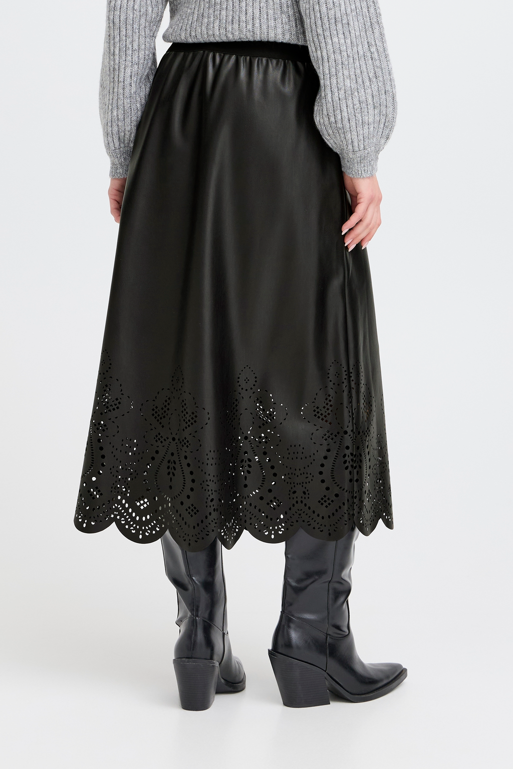 B.Young Densio Faux Leather Lasercut Skirt