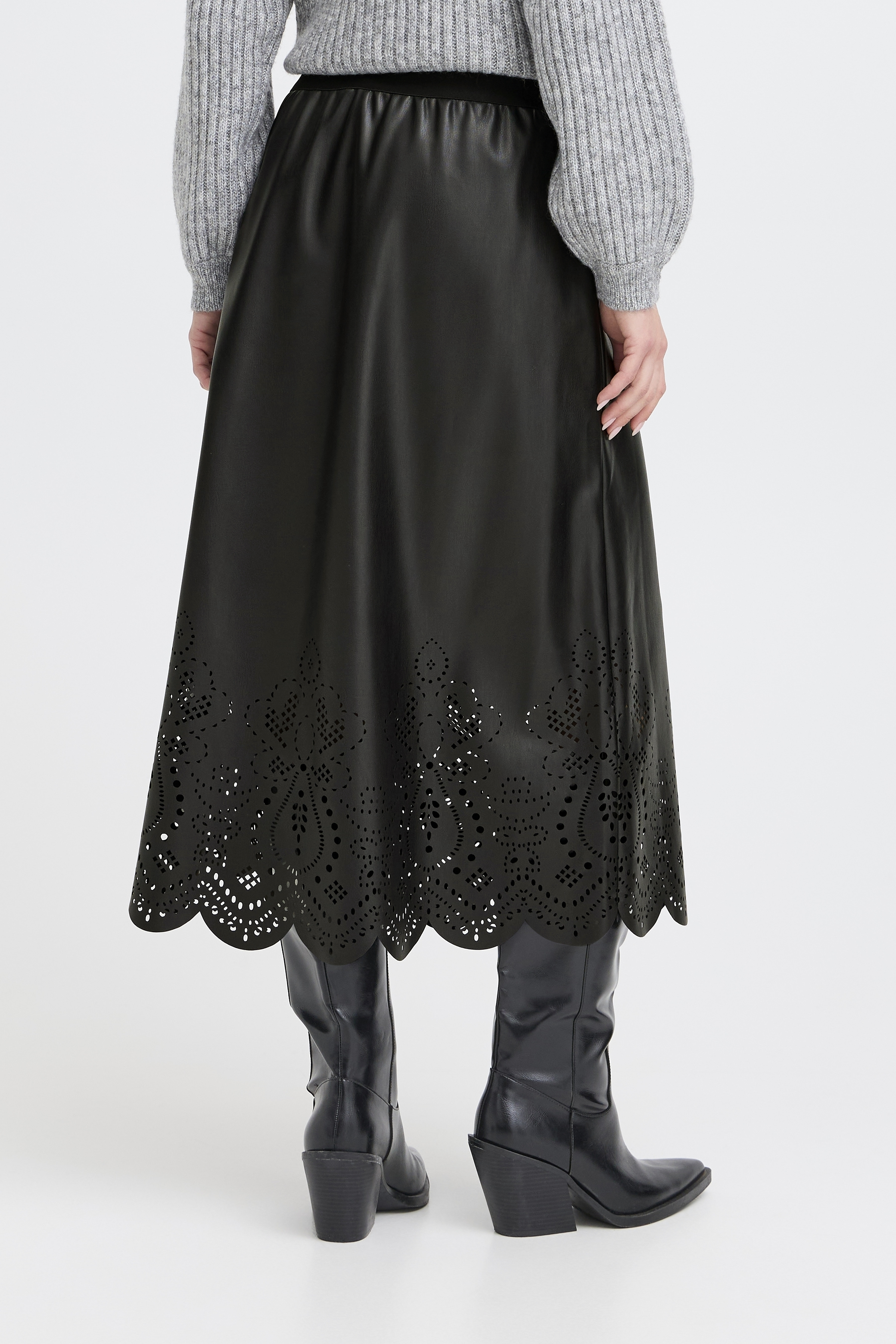 B.Young Densio Faux Leather Lasercut Skirt