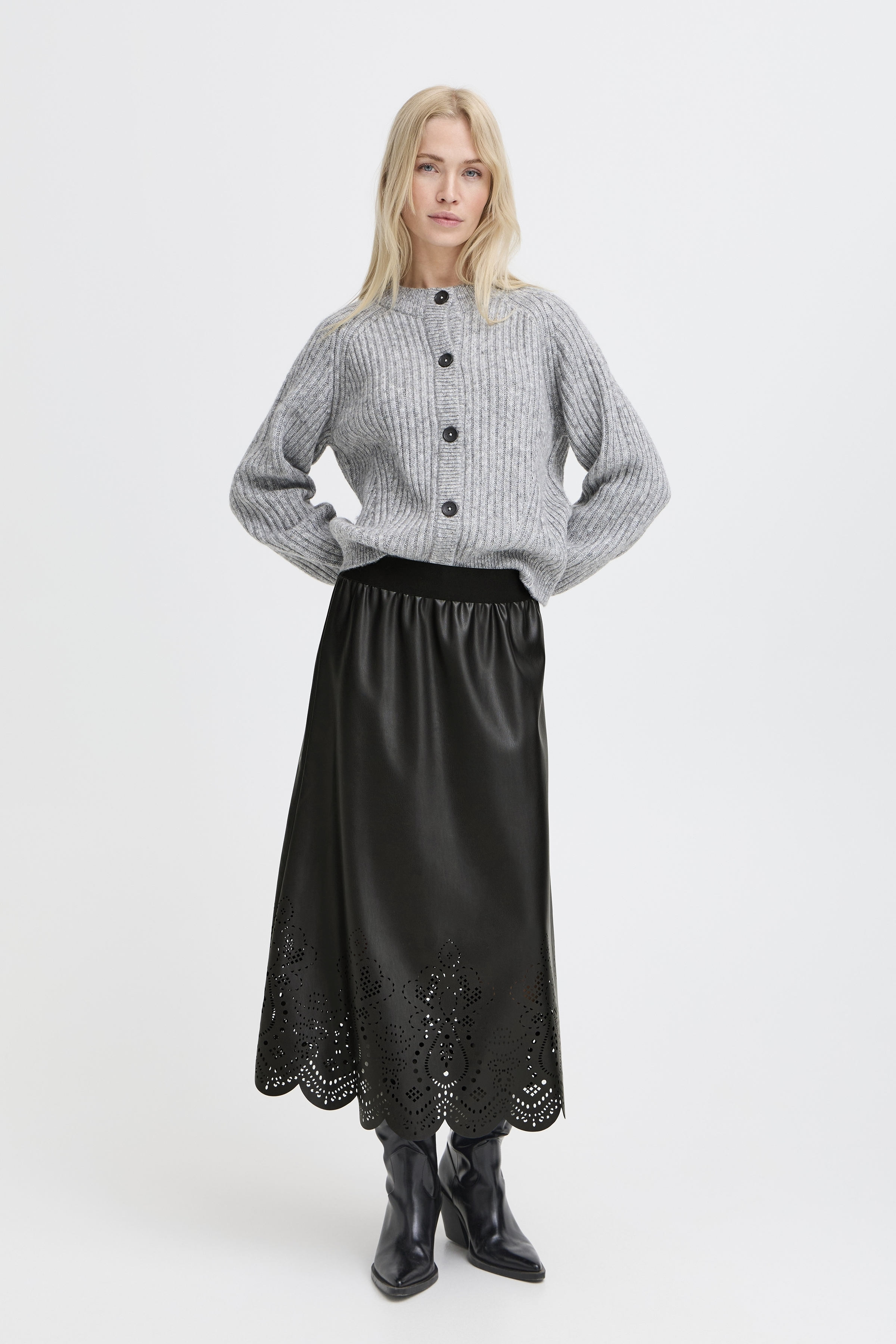 B.Young Densio Faux Leather Lasercut Skirt