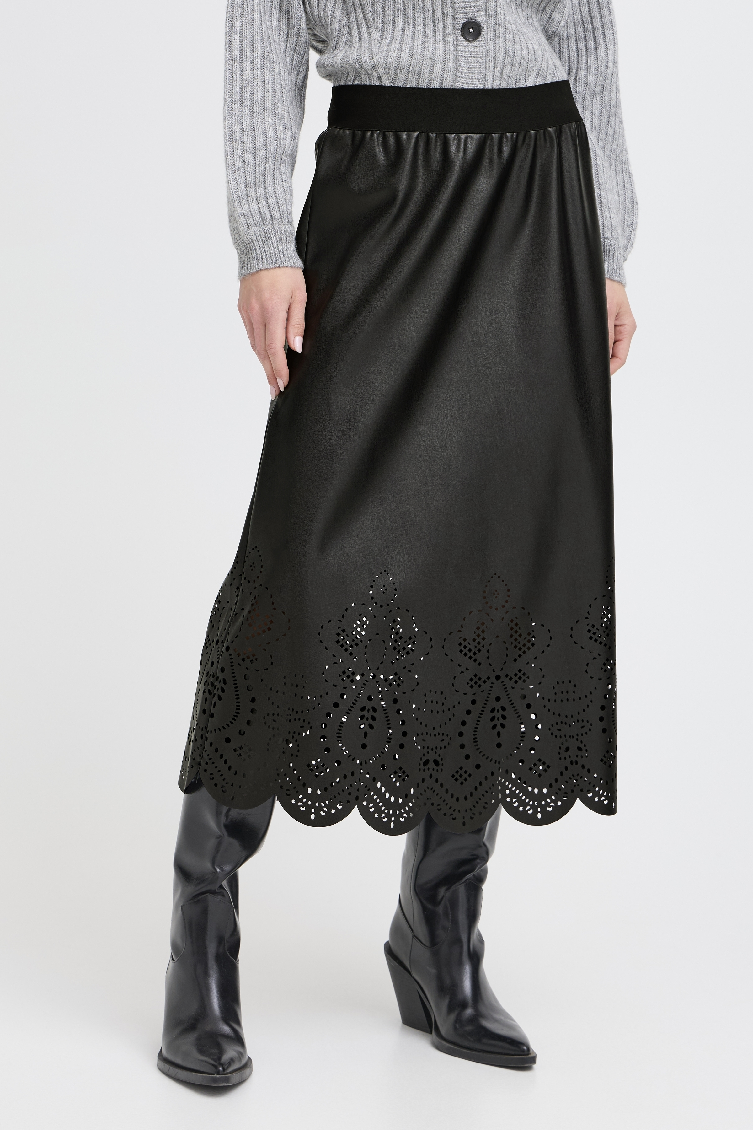 B.Young Densio Faux Leather Lasercut Skirt