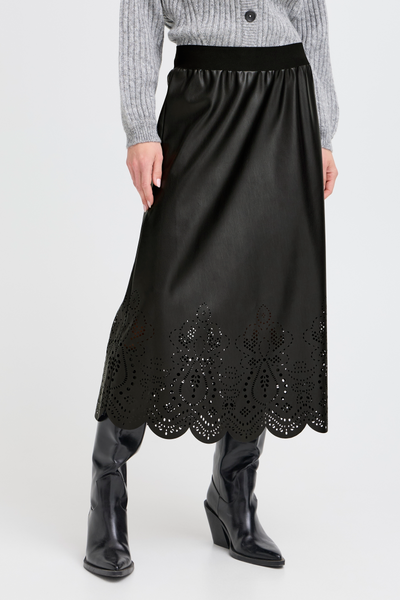 B.Young Densio Faux Leather Lasercut Skirt