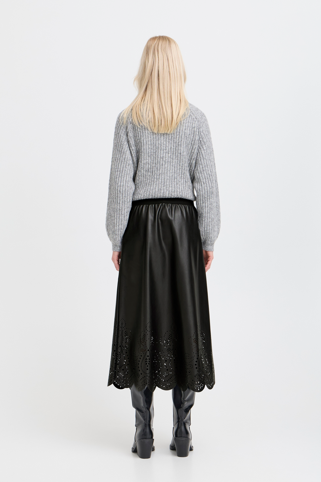 B.Young Densio Faux Leather Lasercut Skirt