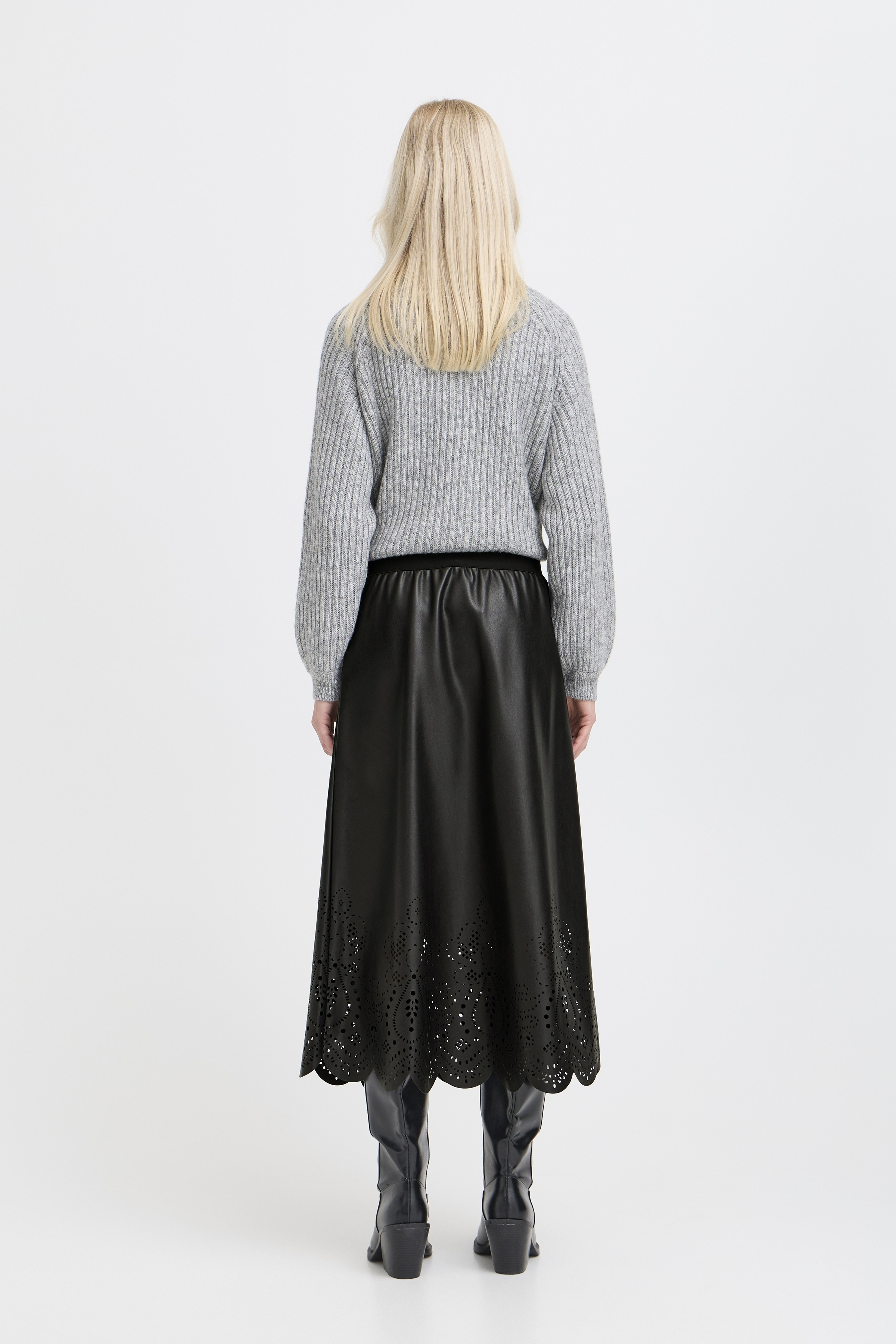 B.Young Densio Faux Leather Lasercut Skirt