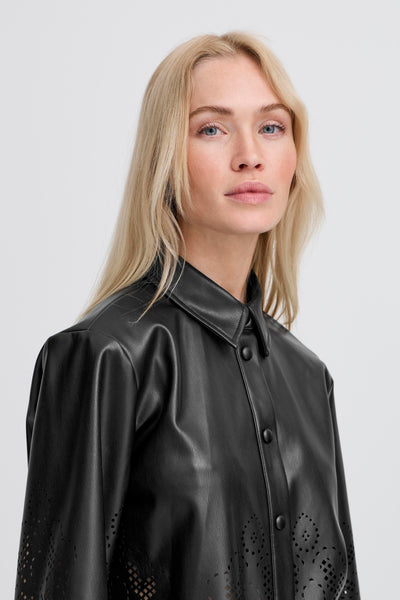 B.Young Densio Faux Leather Lasercut Shirt
